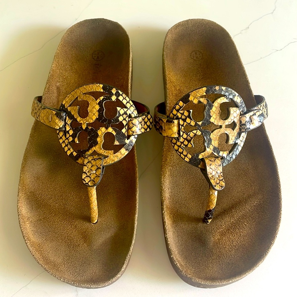 Tory Burch Brown Snake-Print Miller Thong Sandals